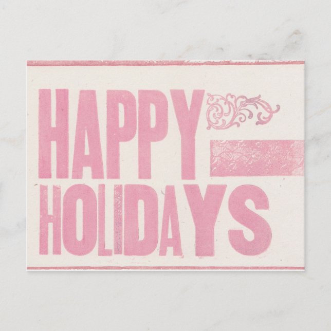 Happy Holidays Letterpress bedruckt Postkarte Rosa (Vorderseite)