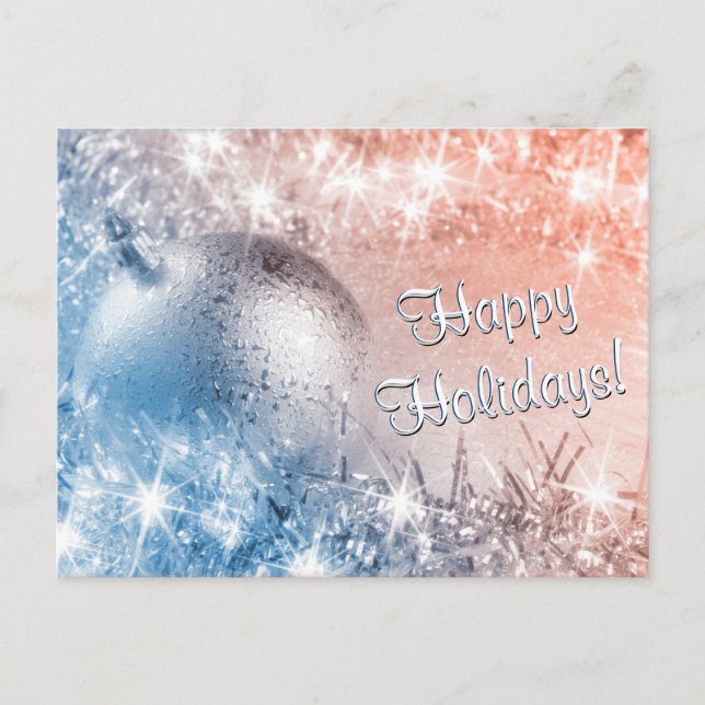 Happy Holidays Light Blue und Coral Weihnachten Postkarte (Vorderseite)