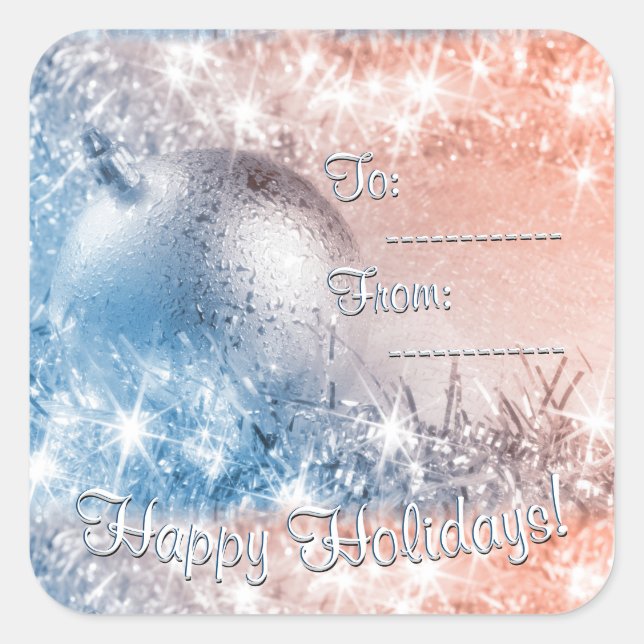 Happy Holidays Light Blue und Coral Weihnachten Quadratischer Aufkleber (Vorderseite)