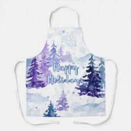 Happy Holidays Lila Winter Snowy Trees Schürze