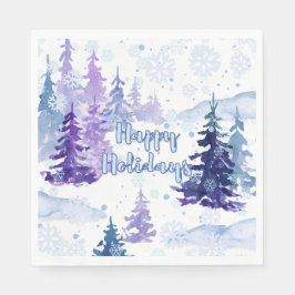 Happy Holidays Lila Winter Snowy Trees Serviette
