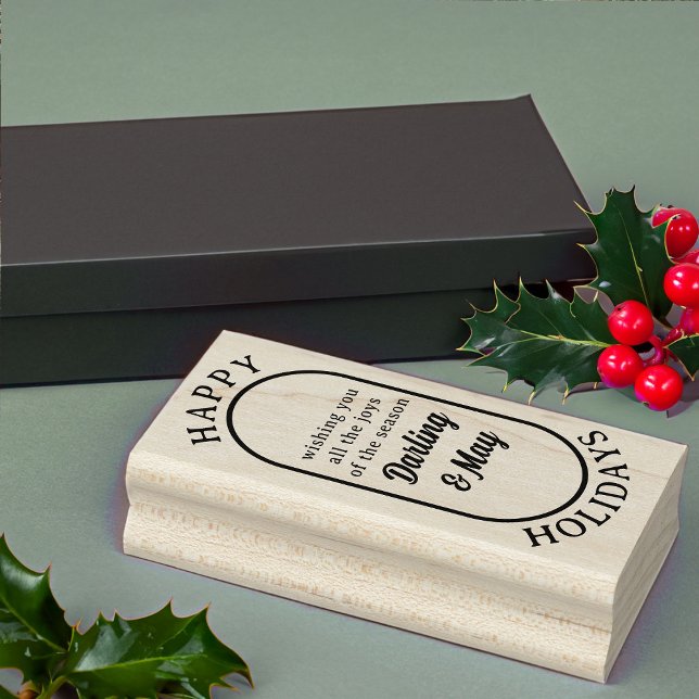 Happy Holidays Lozenge Logo Style Fett Skript Gummistempel (Happy Holidays stamp from Rounded Lozenge Photo Collage collection)