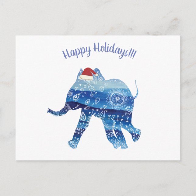 Happy Holidays Mandala Elefant Postkarte (Vorderseite)