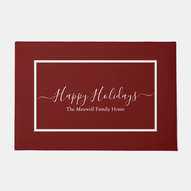 Happy Holidays Maroon Familienname Doormat Fußmatte (Vorderseite)