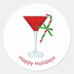 Happy Holidays Martini Glas Runder Aufkleber
