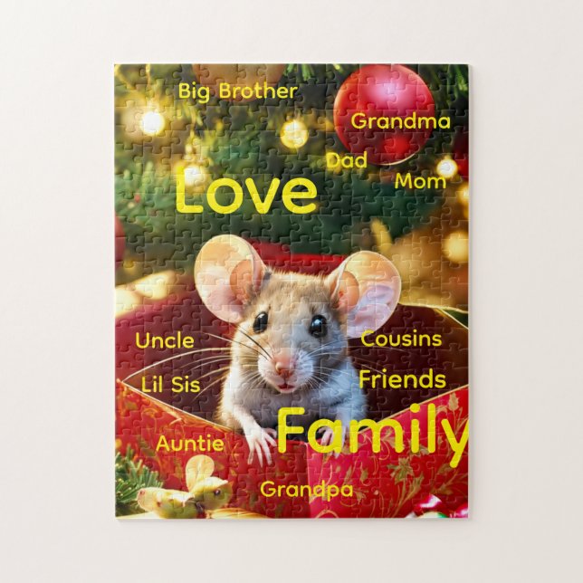 Happy Holidays Merry Christmas Mouse Love Puzzle  (Vertikal)