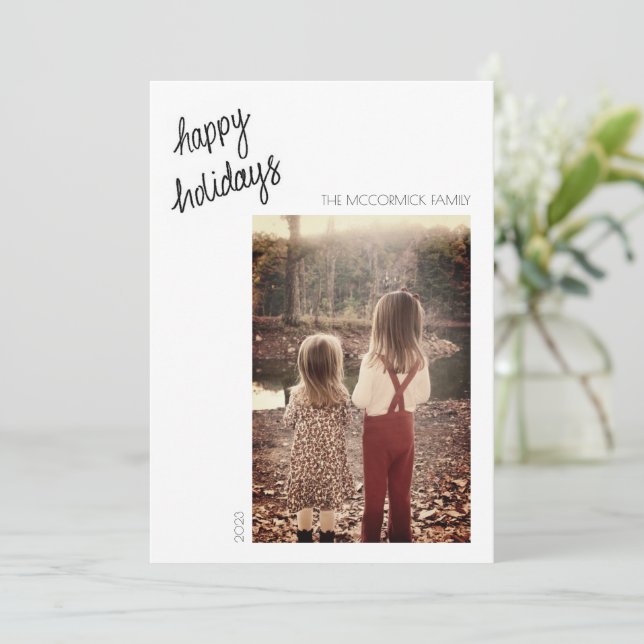 Happy Holidays - Minimalistische handgeschriebene  Einladung (Stehend Vorderseite)