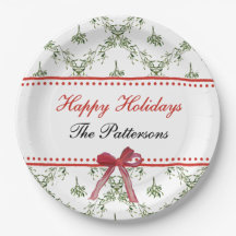 Happy Holidays Mistletoe Red Bow Custom Christmas