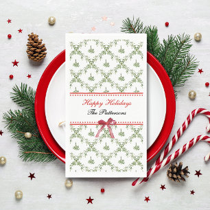 Happy Holidays Mistletoe Red Bow Custom Christmas Serviette