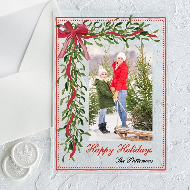 Happy Holidays Mistletoe Red Bow Family Foto Acryleinladungen (Von Creator hochgeladen)