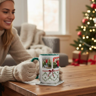 Happy Holidays Mistletoe Red Bow Family Foto Tasse