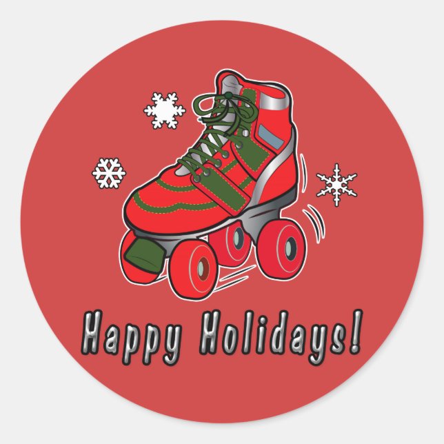 Happy Holidays mit Christmas Roller Skate Runder Aufkleber (Vorderseite)