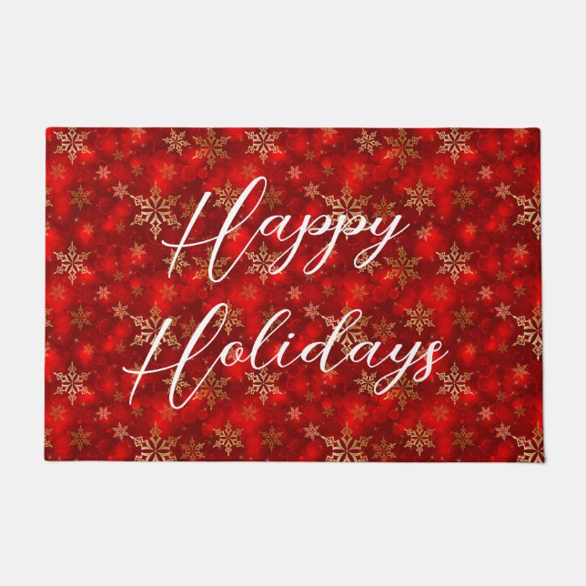 Happy Holidays mit Gold Snowflakes Fußmatte (Vorderseite)