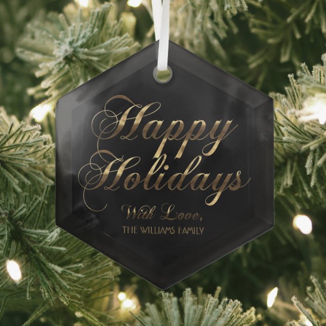 Happy Holidays mit Liebe Name Schwarz und Gold hin Ornament Aus Glas (Insitu)