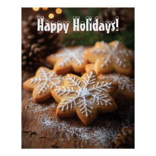Happy Holidays mit schneeflockenartigen Cookies Poster