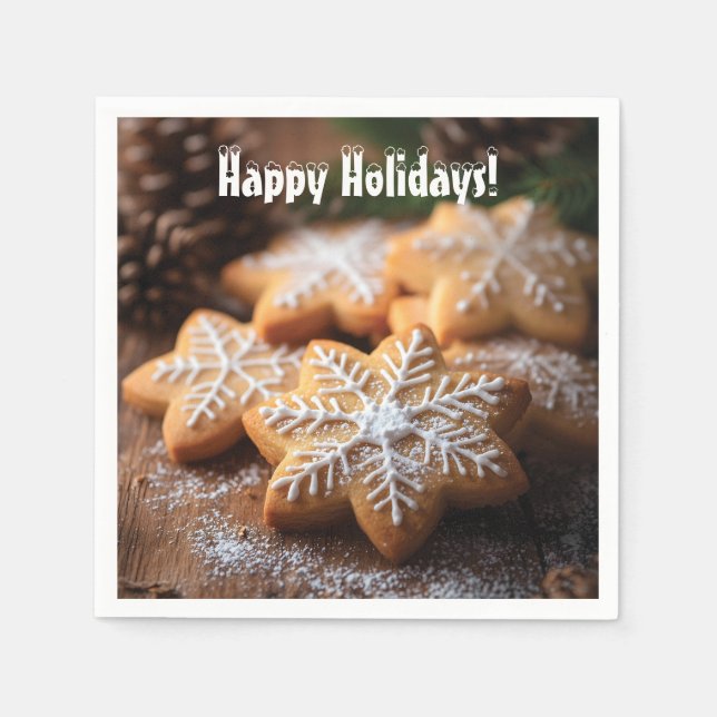 Happy Holidays mit schneeflockenartigen Cookies Serviette (Vorderseite)