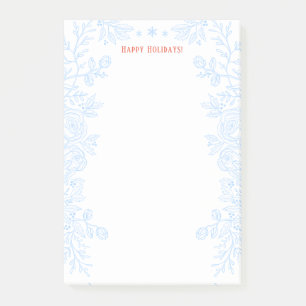 Happy Holidays Modern Blue Holly Floral Kontur Post-it Klebezettel