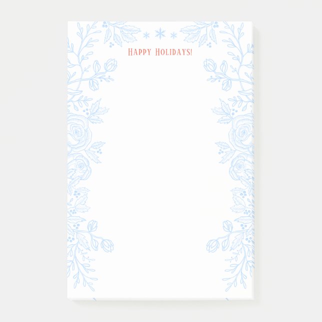 Happy Holidays Modern Blue Holly Floral Kontur Post-it Klebezettel (Vorderseite)