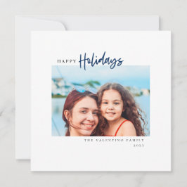 Happy Holidays Modern Blue Script Minimalistisches Feiertagskarte
