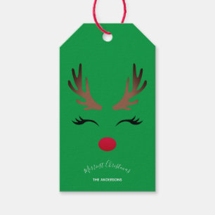 Happy Holidays Modern Christmas Reindeer Green Geschenkanhänger
