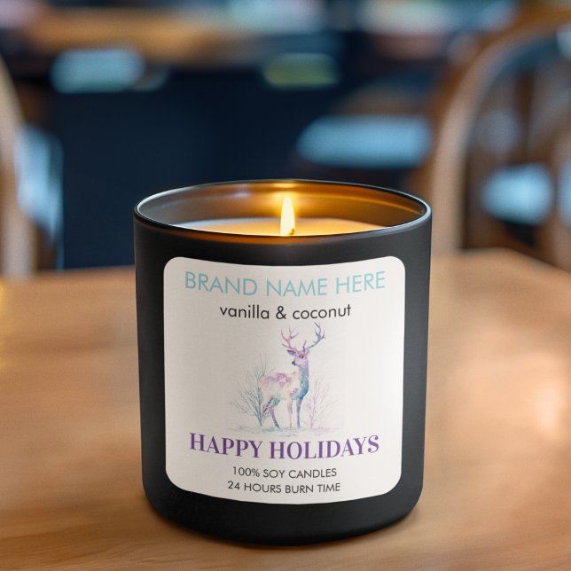Happy Holidays Modern Deer Candle Label  Quadratischer Aufkleber (Von Creator hochgeladen)