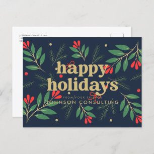 Happy Holidays Modern Foliage Botanisches Budget Ankündigungspostkarte