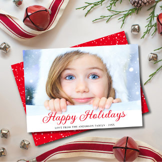 Happy Holidays Modern Foto Red Holiday Card Feiertagskarte