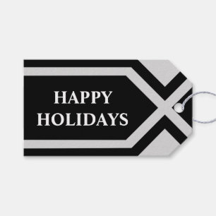 Happy Holidays Modern Geometric Black Gray Custom Geschenkanhänger