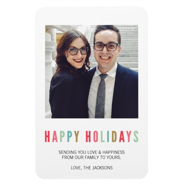 Happy Holidays | Modern & hell Foto Magnet (Vertikal)