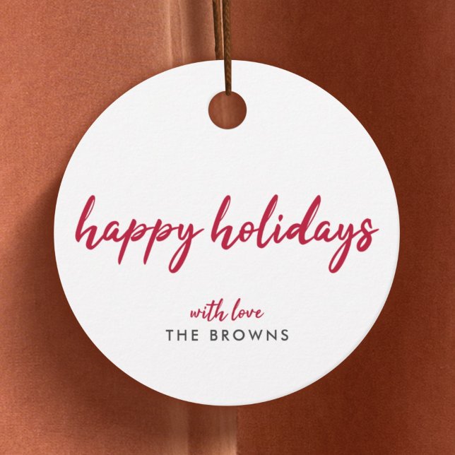 Happy Holidays | Modern Minimalistische Rote Weihn Geschenkanhänger (Von Creator hochgeladen)