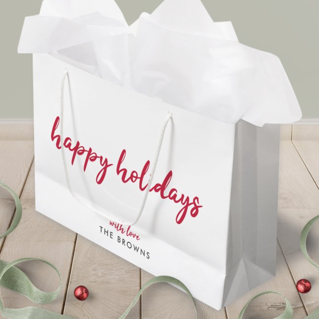 Happy Holidays | Modern Minimalistische Rote Weihn Große Geschenktüte (Von Creator hochgeladen)