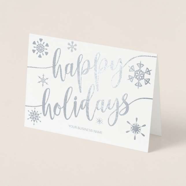 Happy Holidays Modern Script Snowflake S Corporate Folienkarte (Vorderseite)