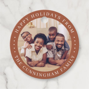 Happy Holidays Modern Simple Chic Family Foto Geschenkanhänger