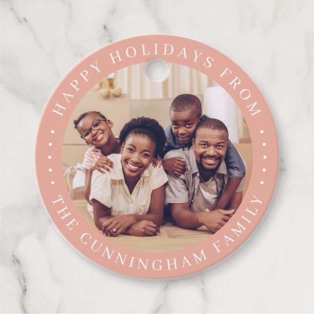 Happy Holidays Modern Simple Chic Family Foto Geschenkanhänger (Vorderseite)