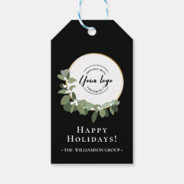 Happy Holidays Modern Wreath Custom Business Logo Geschenkanhänger
