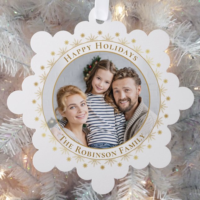 Happy Holidays Moderne Elegante Imitate Gold Foto Ornament Karte (Von Creator hochgeladen)