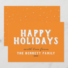Happy Holidays Moderne orange weiße Typografie Karte