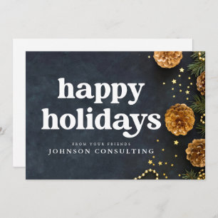 Happy Holidays Moderne Sterne und Golden Pine Cone Ankündigung