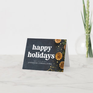 Happy Holidays Moderne Sterne und Golden Pine Cone Karte