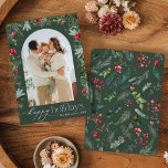 Happy Holidays Moderner Botanischer Garten 1 Foto Feiertagskarte<br><div class="desc">Diese Kollektion besticht durch Aquarellblumen,  Beeren und Wintergrün mit moderner und eleganter Typografie,  mit einem botanischen Wintermuster zurück.</div>