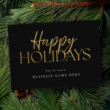 Happy Holidays Modernes Black Gold Script Business