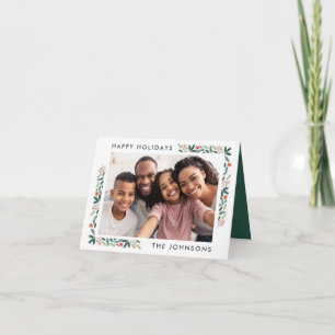 Happy Holidays Modernes botanisches Foliage Foto Karte