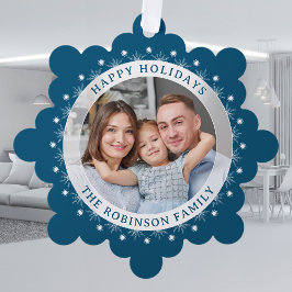 Happy Holidays Modernes Elegantes Foto Ornament Karte