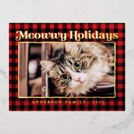 Happy Holidays Modernes Kariertes Funny Funny Pet  Folien Feiertagspostkarte