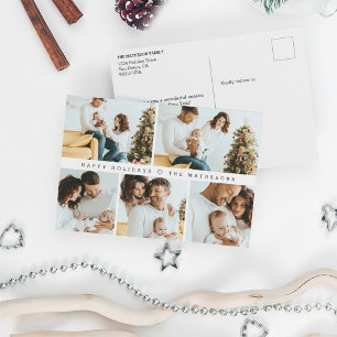 Happy Holidays Modernes Minimales Multi-Foto Grid Feiertagspostkarte