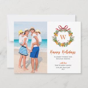 Happy Holidays Monogram Citrus Wreath Foto Feiertagskarte