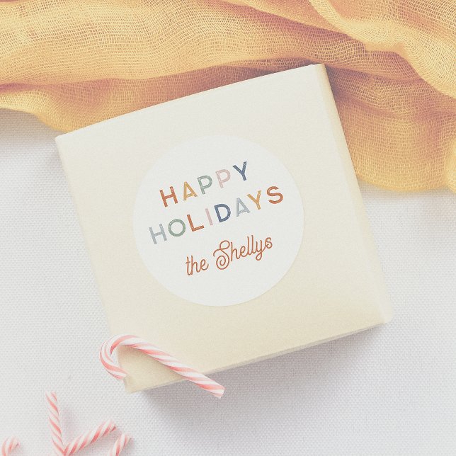 Happy Holidays Name Runder Aufkleber (Von Creator hochgeladen)