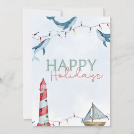 Happy Holidays - Nautical Whale & Lighthouse Feiertagskarte