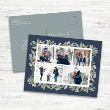 Happy Holidays Navy Blue Floral Foto Collage