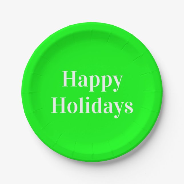 "Happy Holidays" neongrün weiß Pappteller (Vorderseite)
